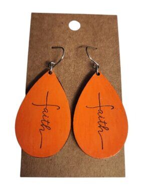 Sunrise Faith Teardrop Wood Drop Earrings